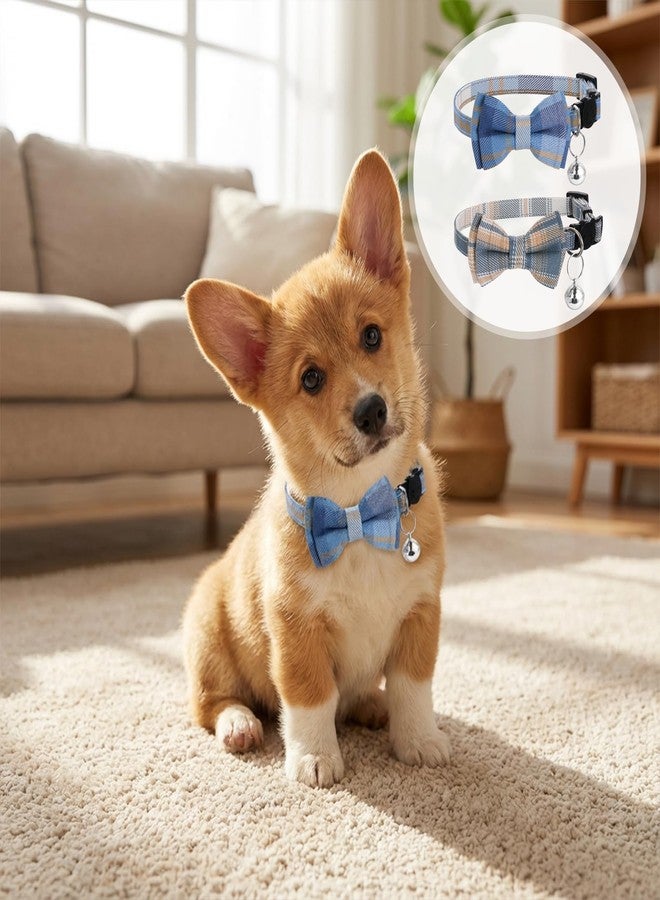 Xyembu 2Pcs Cat Collar Breakaway, Cute Plaid Cats Collar with Bells Soft Adjustable Kitten Accessories, Cat Bowtie Collar with Cat Buckle for Kitten Puppy and Small Pets - Image 5